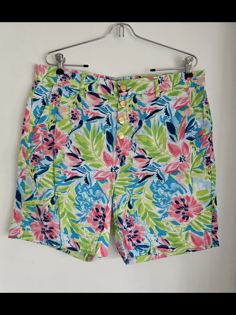 Floral High-Waist Bermuda Shorts in Pink & Blue 12
